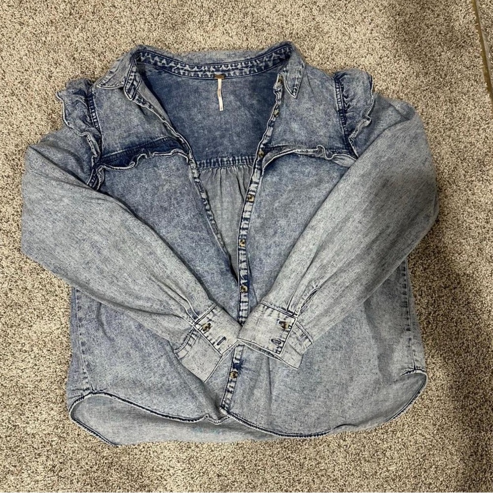 Free People Blue Denim Top